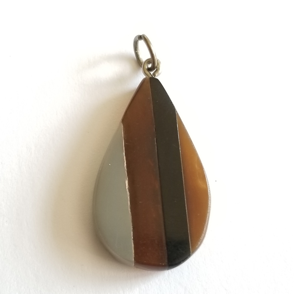 Relisted - Vintage striped pendant charm teardrop shape brown grey - Picture 2 of 10
